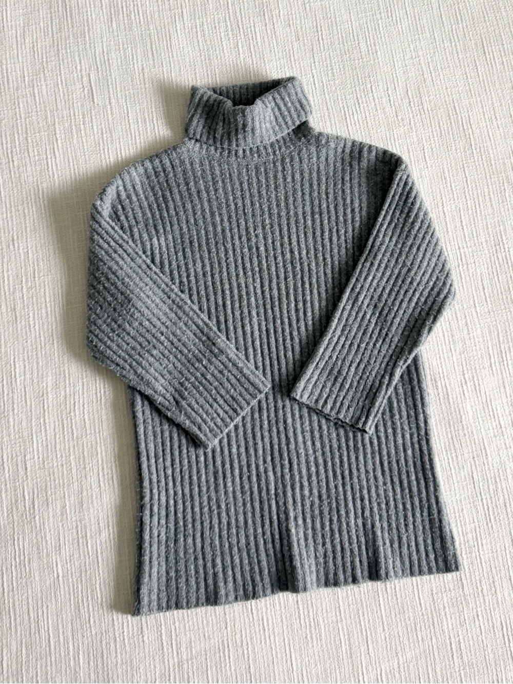 Girls Gray Ribbed Turtleneck Sweater Dress